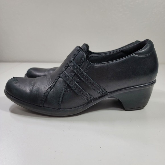 Clark's Bendables Womens Size 8.5 Black Leather Heeled Slip On Casual Dress Shoe - Picture 5 of 14